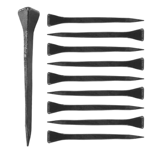 Set di 10 chiodi forgiati come unghie a ferro di cavallo, loft antico vintage, superficie nera (60 mm)