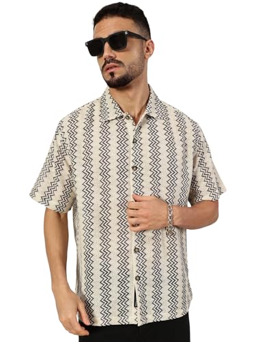Image of Thomas Scott Men's | Geometric | Half Sleeve | Relaxed Fit | Cotton Poly Blend | Spread Collar | Casual Shirt
