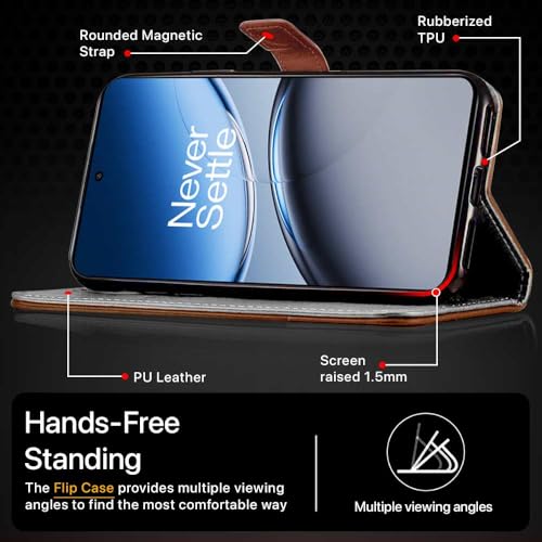 Image of FLIPPED Vegan Leather Flip Case Back Cover for 1+ OnePlus Nord 4 5G (Flexible, Shock Proof | Hand Stitched Leather Finish | Card Pockets Wallet & Stand | Tan with Brown)