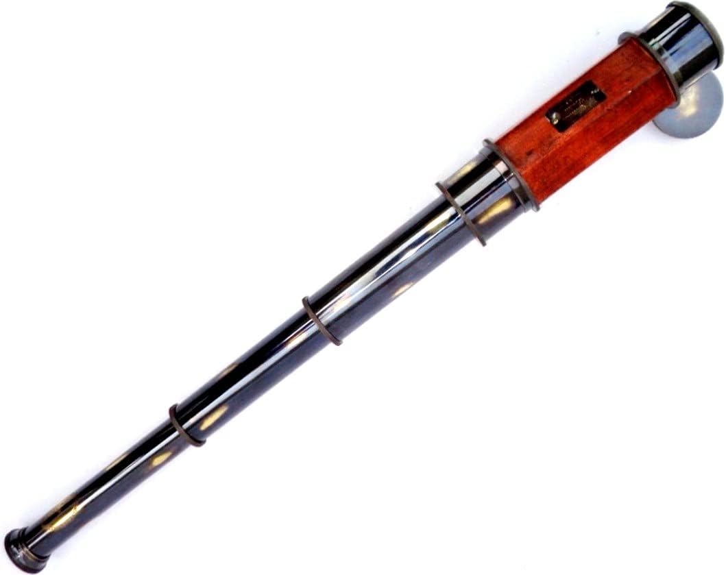 Vintage Style Telescope with Red Leather Grip, Extendable Spyglass, Antique Bronze Finish