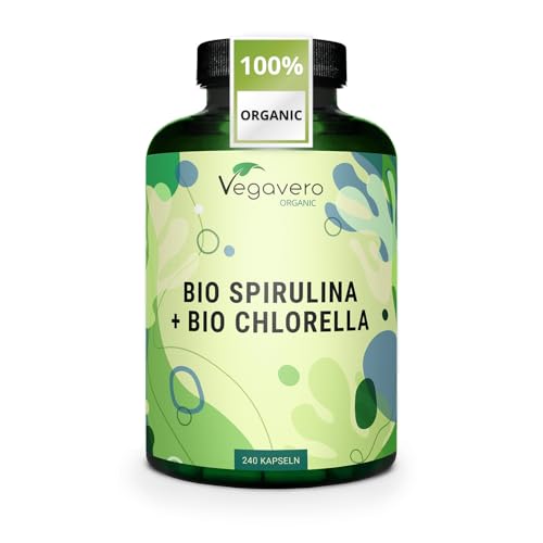 Vegavero Organic Spirulina and Chlorella Capsules High Strength | 2000 mg Per Serving | 240 Capsules | NO Additives | Pure Powder | Vegan