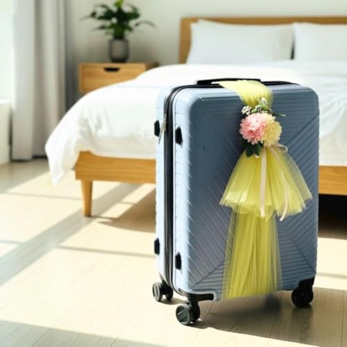 Image of SATYAM KRAFT 4 Pcs Adjustable Suitcase Net Band Reusable Ready-to-Use with Artificial Flower Bunch Trolley Bag Decoration, Suitcase & Wedding Decor, Gifting, Crafting, Wrapping, DIY Craft (Pack of 4) (Yellow)