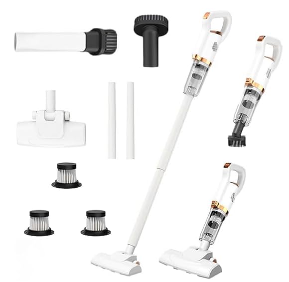 Yaasier Aspiradora sin Cable, 4 en 1 Aspiradora Escoba sin Cable Potente hasta 40Mins, Adecuada para Suelos/Alfombras/Pelo de Mascotas (Blanco)