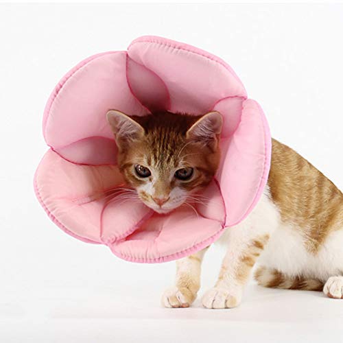 Image of POPETPOP Flower Necklace Pet Recovery Collar - Adjustable Dog Cat Cone Collar Soft Elizabethan Protective Collars Dog Cones After Surgery for Cat and Puppy (Pink) Flower Choker Necklace