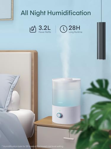 FOHERE Luchtbevochtigers voor Slaapkamer, 3.2L Top Vul Koelmist Ultrasone Luchtbevochtiger voor Babykamers en Planten, Essentiële Olie Diffuser met 7-kleuren Licht en Automatische Uitschakeling - Afbeelding 3