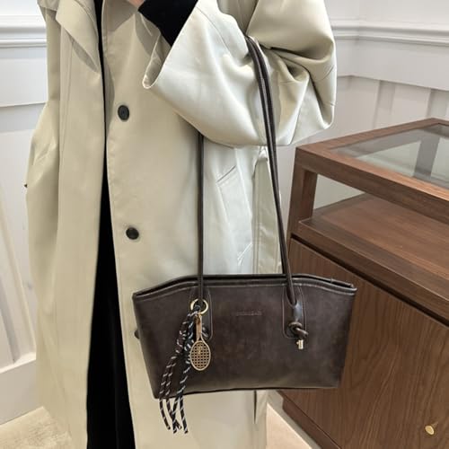 PU Leather Shoulder Bag Retro Crossbody Bag with Pendant Large Purse for Women Party Travel3