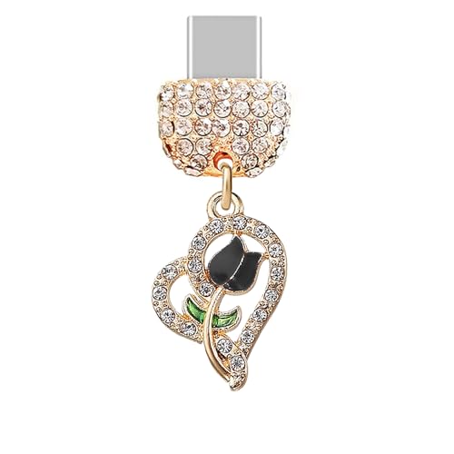 Tapón tipo C de cristal negro ELISE & FONDA TP1055 con colgante de alta joyería