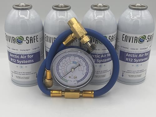 ENVIRO-SAFE Arctic-Air for R12 AC Support (4) 4 oz. Piercing Style Cans & Gauge
