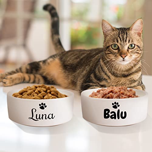 Keramik Doppelnapf mit Name oder Wunschtext für Hunde & Katzen - personalisiertes Napf-Set mit/ohne Ständer| Hundenapf Futternapf Fressnapf | große kleine Vierbeiner Futterstation (2X 500ml)