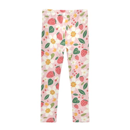 Flowers Strawberries Girls' Leggings Toddler Doodles Dot Kids Yoga Pants Dance Active Tights 4T2