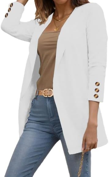 Womens Blazer Long Sleeve Open Front Work Office Jacket Casual Button Down Solid Color Stretch Cardigan