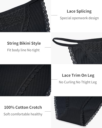 Image of LEVAO Cotton Underwear for Women, Lace Cut Out String Bikini Panties S-3XL