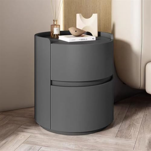 HJYBFA Mesita de Noche Moderna con 2 cajones, Redonda, para Dormitorio y Armario, cómoda de Madera, Superficie de Piel sintética, sin ensamblaje, Mueble de Noche (Gris, 45 cm/17,7
