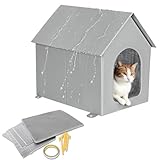 Sturdy Outdoor Cat Cave Bonus 4 Insulation Sheet, 100% Weatherproof, Insulated Feral Cat House with Removable Soft Mat, Safe Outside Feral Cat House Shelter for Winter（Grey）