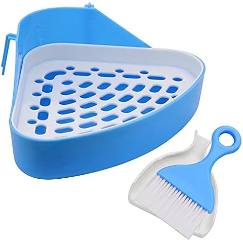 Rabbit Litter Tray for Cage Corner - Easy to Clean Toilet Triangle Potty Box for Guinea Pig /Ferret /Bunny/Rat/Small Animal (Blue) Cover