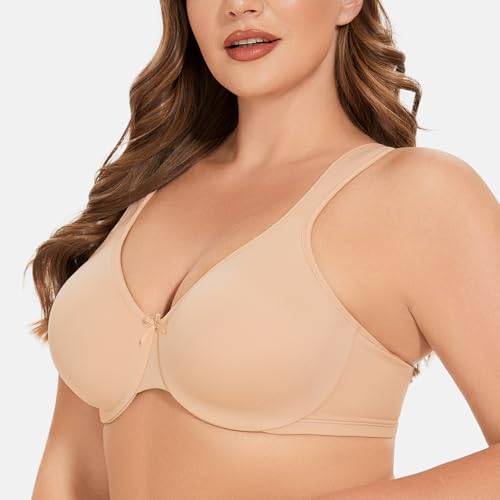 Meleneca Women'S Minimizer Seamless Unlined Comfortable Plus Size Underwire Bra Beige 36B thumb #4
