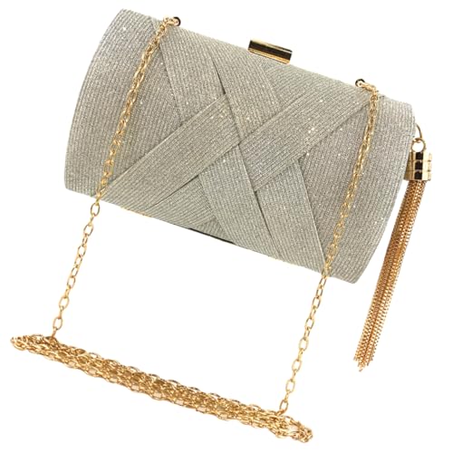 Sac de soirée satin avec pompon pochette à chaîne pour femme
