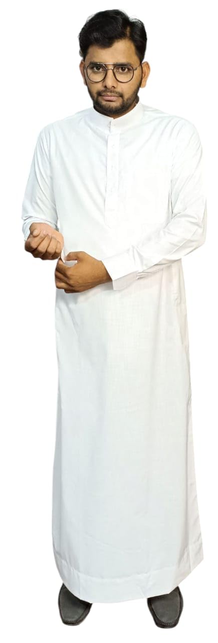 Men Traditional Arabic Thobe, Lightweight & Modest Wear Round Neck Traditional Cotton Thobe, Full Length Mandarin Collar Robe, Casual Islamic Wear-picture-33
