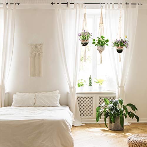 GothicBride Macrame bloemenhanger, set van 4, boho-decoratie, katoenen touw, vintage decoratie, katoenen touw, bloempot, hangend, voor balkon, raam, decoratie, binnen en buiten (beige) - Afbeelding 4