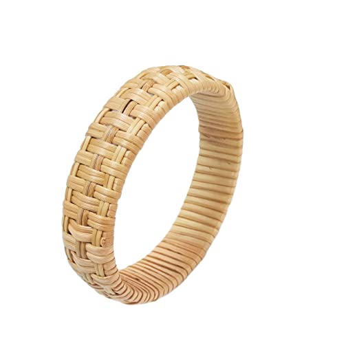 Pingyongchang Dainty Rattan Geometric Bracelets Handmade Woven Lightweight Straw Wicker Braid Ethnic Round Statement Chunky Bangle For Women Girl Jewelry-3 Pcs #TOP5