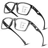SKYOAK 2 Pack Ultralight Progressive Multifocus Reading Glasses for Men, Executive TR90 Blue Light Blocking Computer Readers Spring Hinge, Near-Mid Vision Multifocal Eyeglasses UV400 Protection, +2.5