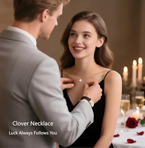 Lucky Clover Mother of Pearl Pendant Necklace for Women Unique Dainty S925 Sterling Silver Gold Plated Four Leaf Charm Choker Meaningful Jewelry Gifts for Faith Hope Love and Luck3