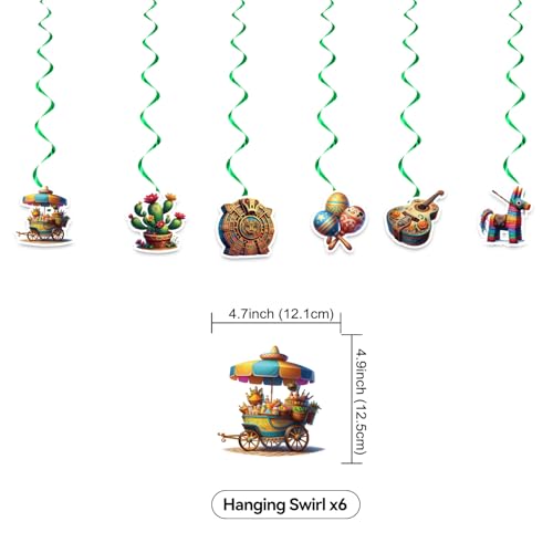 Image of Mexican Birthday Decoration Set, Mexico Fiesta Happy Birthday Banner, Party Supplies with Banner, Hanging Swirl, Balloon, Cake Topper, Cupcake Topper