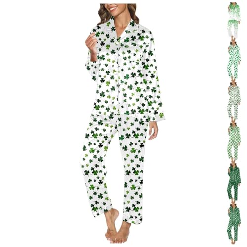 XINGJIAATRS Women Pajama Set Long Sleeve Sleepwear Fashion Night Wear Two Piece St Patricks Day Shamrock Print Pajama Lounge