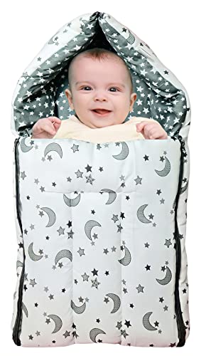 Image of BRANDONN Combo of Baby Bed with Net | Carry Bag | 4 Pcs Bedding Set(0-6 Months) (Stars & Moon Grey)
