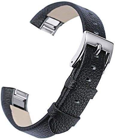 bayite Leather Bands Compatible with Fitbit Alta and Alta HR, Black 5.5" - 8.1"
