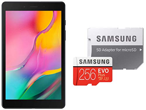 Image of Samsung Galaxy Tab A 8.0 (Black, 2GB RAM, 32GB Storage) WiFi + 4G + Samsung EVO Plus 256GB microSDXC UHS-I U3 100MB /s Full HD & 4K UHD Memory Card with Adapter