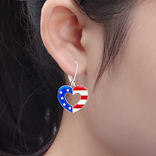 Patriotic 4Th Of July Earrings For Women American Flag Heart Earrings Red White And Blue Fourth Of July Dangle Jewelry Sterling Silver Usa Independence Day Patriots Gifts #TOP3