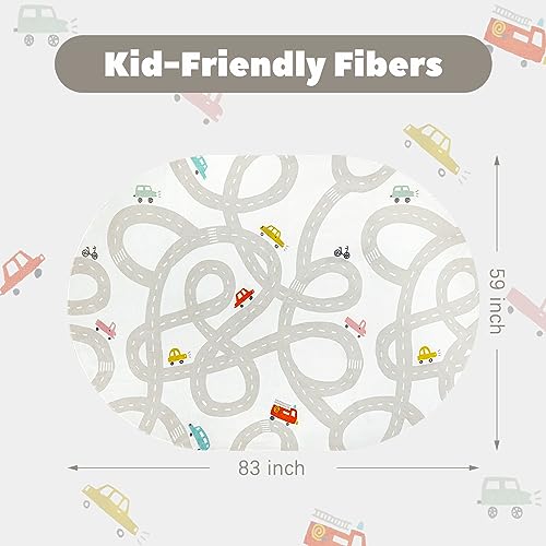 Large Grey Road Traffic Non-Slip Washable Rug for Kids' Playroom