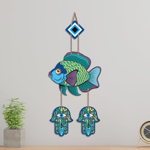 Image of Artvibes Decorative Fish Evil Eye Hanging for Home Entrance | Nazar Battu MDF Wall Decor | Vastu Wall Art for Living Room | Bedroom | Balcony | Main Door & Office | Gift Item (WH 8534N)