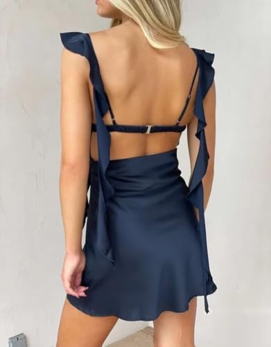 RSOETOO Satin Homecoming Dresses for Teens 2025 Ruffles Mermaid Short Prom Graduation Cocktail Dress RO3312