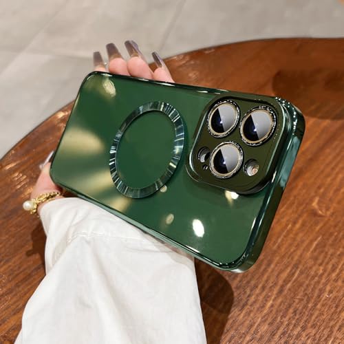 Étui magnétique pour iPhone 14 Pro avec film d'objectif en verre transparent vert