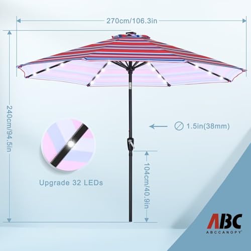 Image of ABCCANOPY Durable Solar Led Patio Umbrellas with 32LED Lights 9FT (Dark Blue Red Stripes)