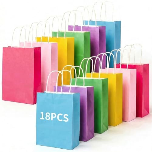 LovesTown 16 Pack Goodie Bags, 5.5 x 2.8 x 8 Inch Animal Party Favor Paw Prints Gift Bags with Handles for Dog Pet Themed Party Retail Grocery Bulk Supplies