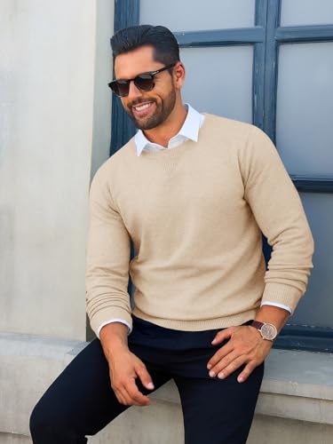 Image of Runcati Mens Crewneck Sweaters Casual Knit Lightweight Dress Sweater Long Sleeve Slim Fit Fall Winter Pullover