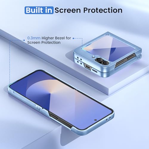 Image of Ruky for Z-Flip-6 Slim Case, with Built-in Back Screen Protector, Blue | Support Wireless Charging Hard PC Ultra-Thin Full Body Protective Phone Cover for Samsung Galaxy Z Flip 6, Blue