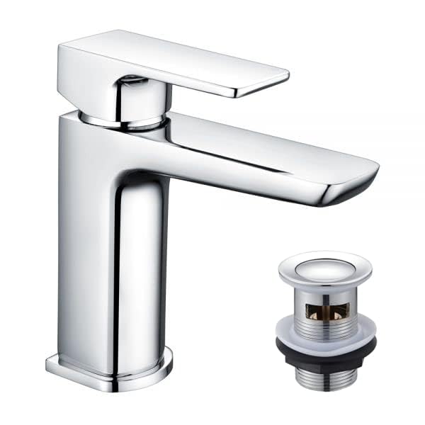 KINGBATH™ Single Lever Mono Basin Mixer Tap with Click Clack Sprung Waste Bathroom Sink Hot and Cold Faucet Solid Brass Modern Chrome Plated Easy to Fit/Install - Image 2