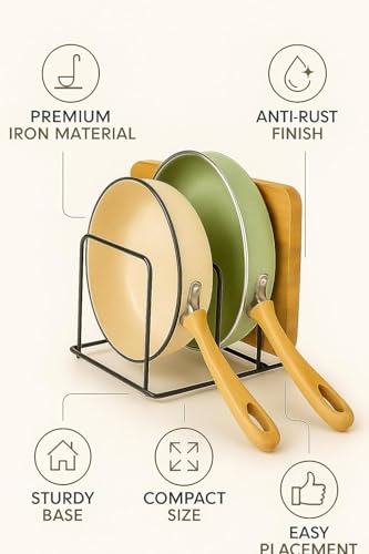 Image of Craft Expertise Black Iron 3-Slot Dish Rack - Space-Saving Countertop Organizer, Rust-Resistant Cookware Holder (24.13 x 13.97 x 22.86 cm)