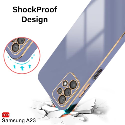 Image of TheGiftKart Luxurious Golden-Plated Back Cover Case for Samsung Galaxy A23 4G / A23 5G | Raised Lips for Camera & Screen Protection | Shockproof Back Case for Samsung A23 / A23 5G (TPU, Greyish Blue)