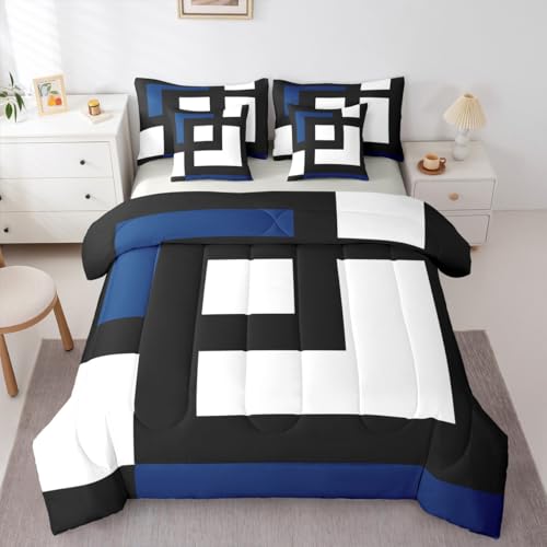 Erosebridal Blue Black and White Striped Twin Comforter Set Square