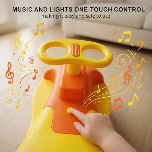 Image of Baybee Zygo Swing Car for Kids | Twister Push Ride on Baby Car with RGB Light & Music | Magic Car for Kid with 360 Steering & Backrest | Kids Car for 2-5 Years Boy Girl (Yellow)