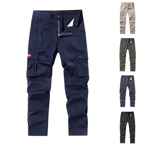 Tactical Work Pants for Men Construction Multi-Pockets Zipper Cargo Pants Solid Color Straight Casual Pants