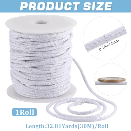 GORGECRAFT 4mm 33 Yards White Cotton Rope Soft Drawstring Replacement Ropes Macrame Cotton Welt Trim Round Cotton Thread Multipurpose Piping Cord for Bags DIY Crafts Projects Crochet Hanging - Image 2