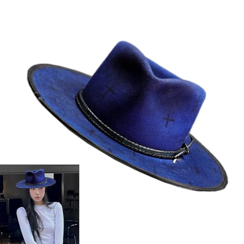 Top Hat, Wool Hat with Blue Belt Decoration Comfortable Felted Hats Youth Fashion Hats for Both Men and Women2
