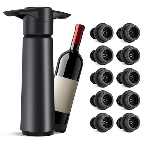 TPTGIAR Wine Saver Vacuum Pump with 10 Vacuum Wine Bottle Stoppers, Reusable Bottle Stopper & Preserver for Keeping Fresh for Beer Champagne Sparkling