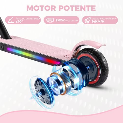 scoot4kids Patinete Eléctrico Niño 130W Plegable y Ligero, Velocidad Máxima de 15 km/h, 3 Modos de Velocidad, Pantalla LED y Luces Coloridas, Cumpleaños y Navidad (Rosa) - imagen 4
